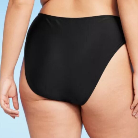 NWT Women's High Leg Cheeky High Waist Bikini Bottom - Wild Fable Black Size S - Picture 2 of 4